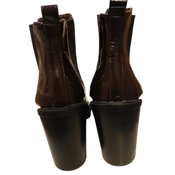 EUC FASHION NOVA Glossy Maroon Leather Lug Sole Platform Heeled Boots - Picture 9 of 16